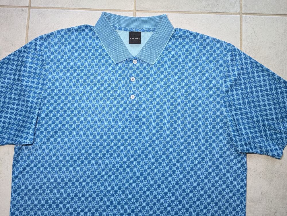 Dunning Golf Men's XL Polo Golf Shirt Geometric Pattern Performance Blue
